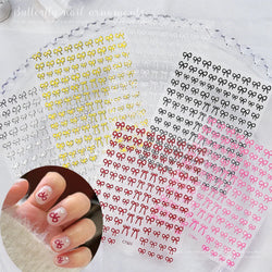 6pcs/Set Lovely Line Bowknot Nail Sticker Gold Silver Black White Pink Red Bow Tie Mini Bowknot 3D Self Adhesive Manicure Decals (ONLINE ORDER ONLY)