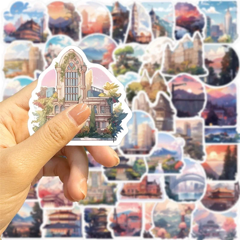 10/30/50PCS Cartoon Scenery PVC Sticker Aesthetic Korean Children's Decoration Scrapbooking Stationery School Supplies for Kid (ONLINE ORDER ONLY)