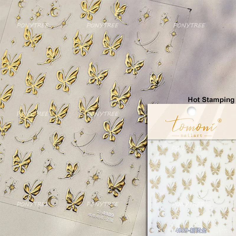 Butterfly Flower Hollow Out Lace Delicate Floral Print Shiny Cloth Block Insect Self Adhesive Nail Art Stickers Manicure Decals (Online Order Only)
