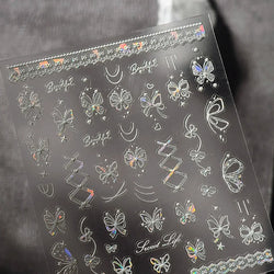 Shiny Butterfly Lace Line Bowknot Silk Ribbon Star Love Heart Fantasy Delicate Chic Adhesive Nail Art Stickers Manicure Decals (Online Order Only)