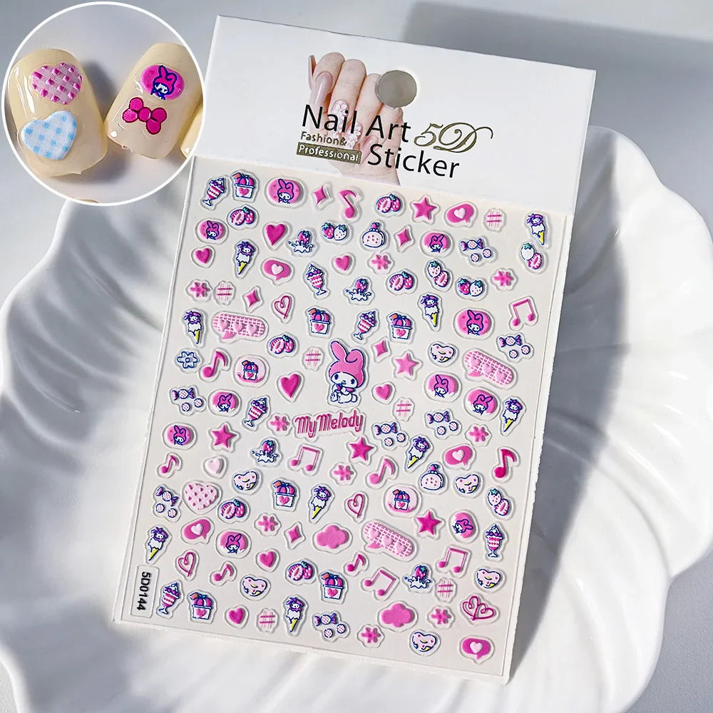 1pc 5D Cartoon Nail Art Stickers Waterproof Matte Finish with Kuromi, Cinnamoroll & Hello Kitty Designs Perfect for DIY Manicure (Online Order Only)