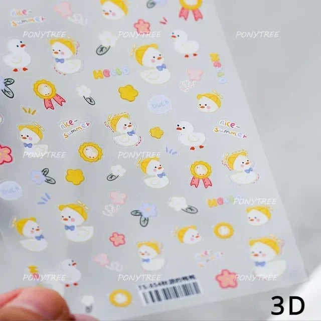 Cute Duck Pear Bowknot Mini Flower Duckling Line Bow Photo Frame Seal Stamp Figure Self Adhesive Nail Art Sticker Manicure Decal (ONLINE ORDER ONLY)
