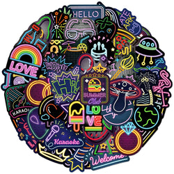 10/30/50/100pcs Neon Light Cartoon Graffiti Stickers Aesthetic DIY Skateboard Laptop Motorcycle Waterproof Cool Sticker for Kids (Online Order Only)