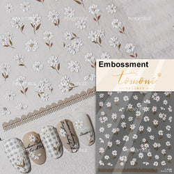 White Daisy Sunflower Green Leaves Wreath Garland Flower Cluster Bouquet Flat Adhesive Nail Art Sticker Manicure Decals Supplies (Online Order Only)
