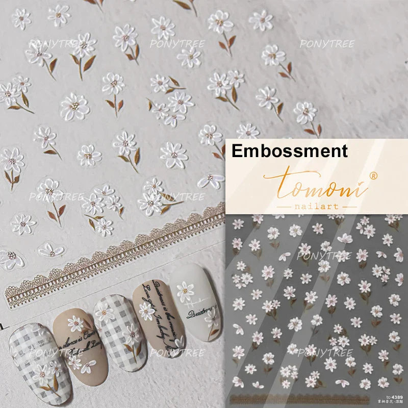 Embossed Shiny Vigor Sunflower Turnsole Vitality Butterfly Daisy Oil Painting Plant 5D Adhesive Nail Art Sticker Manicure Decals (ONLINE ORDER ONLY)