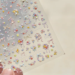 Colourful Field Bouquet Flower Spring Field Violet Daisy Bowknot Butterfly 5D Relief Adhesive Nail Art Stickers Manicure Decals (ONLINE ORDER ONLY)