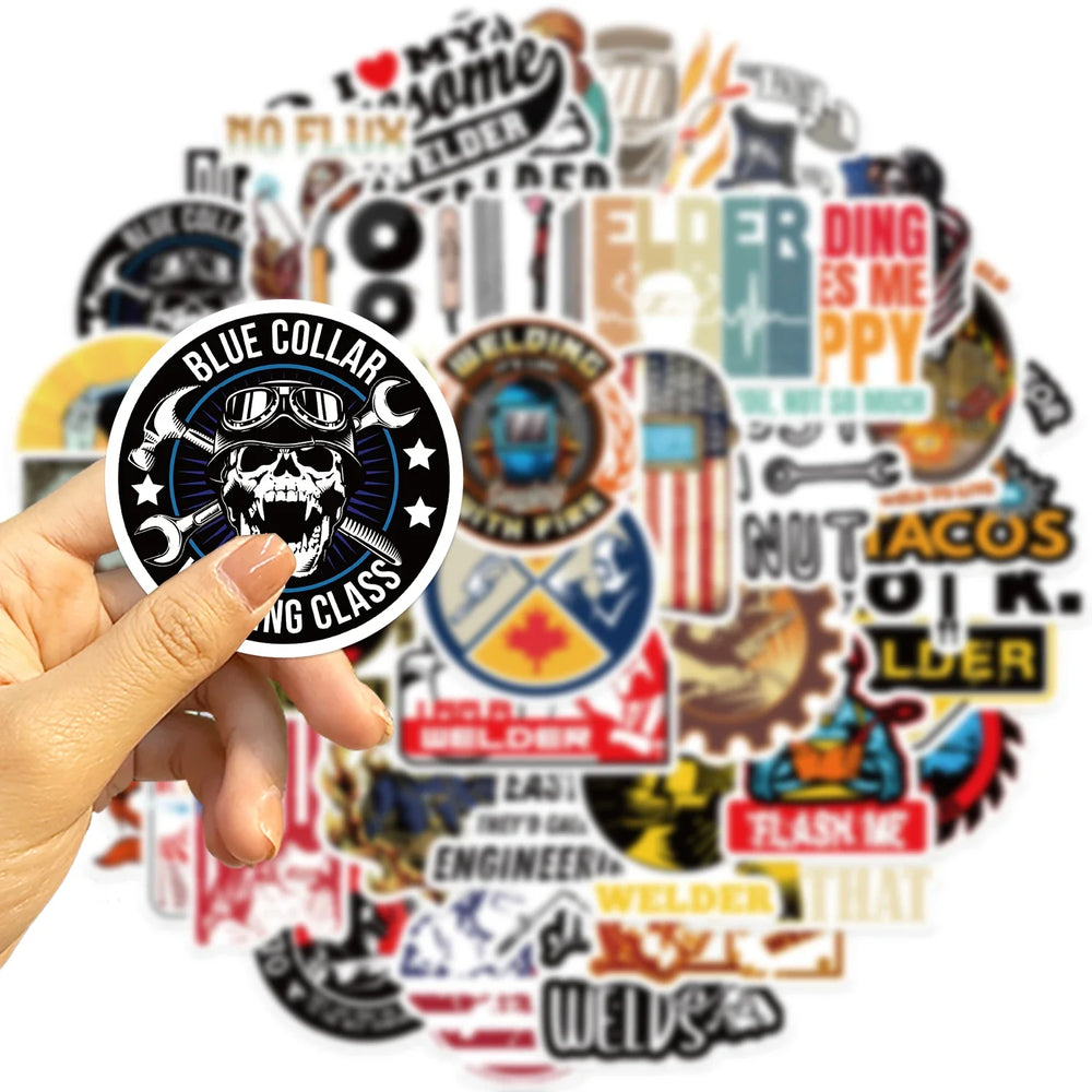 50PCS Mixed Welding Welder Graffiti Stickers For DIY Luggage Skateboard Waterproof DIY Cool Cartoon Decal Sticker Toys Gift (ONLINE ORDER ONLY)