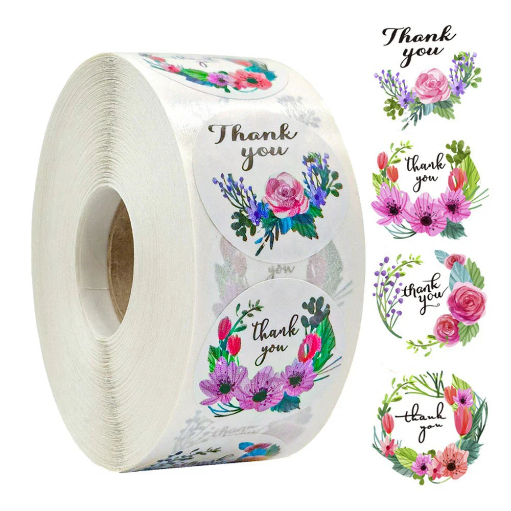 500pcs/roll Thank You Stickers Flower Pattern Party Wedding Decoration Gift Envelope Seal Labels Scrapbooking Stickers (ONLINE ORDER ONLY)