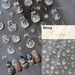 Hot Stamping Christmas Tree Bell Bowknot Cane Snowman Star Adhesive Nail Art Stickers Snowflake Glitter Powder Manicure Decals (ONLINE ORDER ONLY)