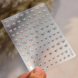 Shiny Pink Silver Gold Bowknot Tie Line Mini Delicate 3D 5D Self Adhesive Nail Art Stickers Embossment Rhinestone Manicure Decal (Online Order Only)