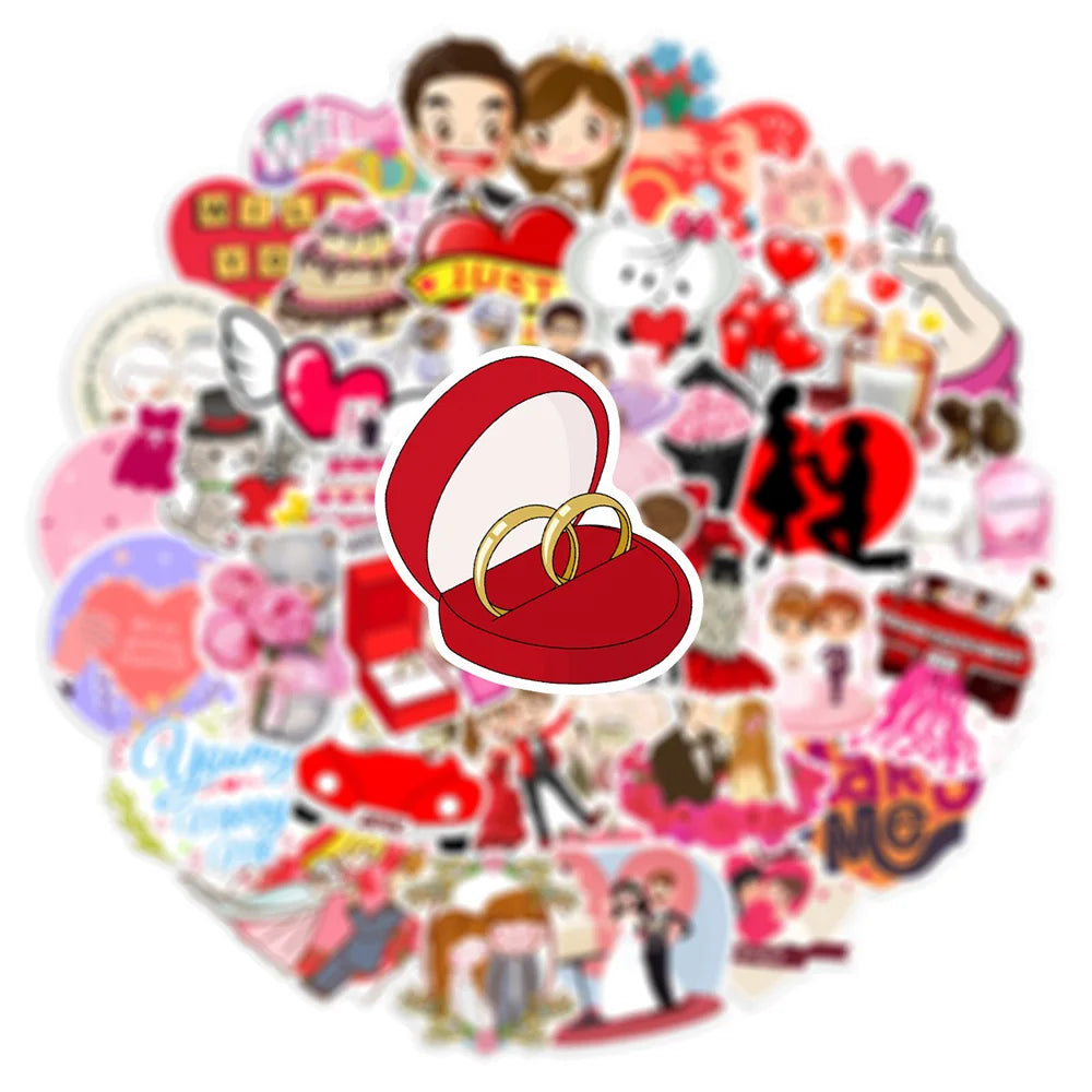 10/30/50PCS Valentine Wedding Love Stickers Cartoon Cute Decals Toys Gift DIY Decoration Laptop Scrapbook Phone Guitar Sticker (ONLINE ORDER ONLY)
