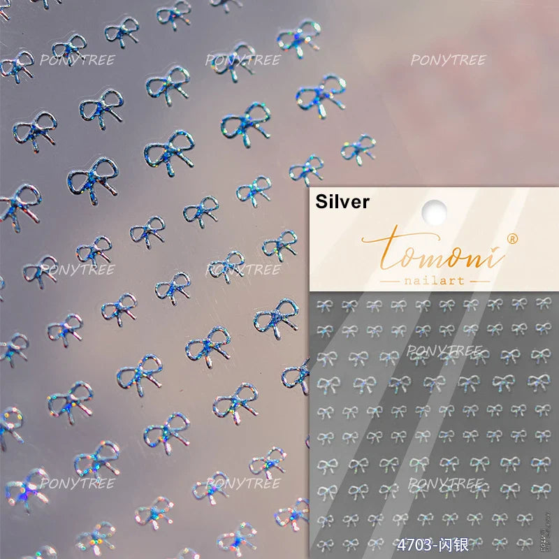 Colourful Grid Bowknot Charming Silk Ribbon Tie Chic 5D Self Adhesive Nail Art Sticker Sparkle Crystal Rhinestone Manicure Decal (ONLINE ORDER ONLY)
