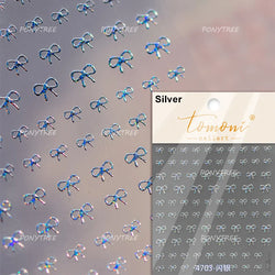 Colourful Grid Bowknot Charming Silk Ribbon Tie Chic 5D Self Adhesive Nail Art Sticker Sparkle Crystal Rhinestone Manicure Decal (ONLINE ORDER ONLY)