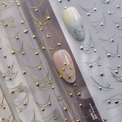 Star Moon Love Heart Curved Line Arc Dreamy Necklace Hanging in The Air Starry Night Adhesive Nail Art Stickers Manicure Decals (ONLINE ORDER ONLY)