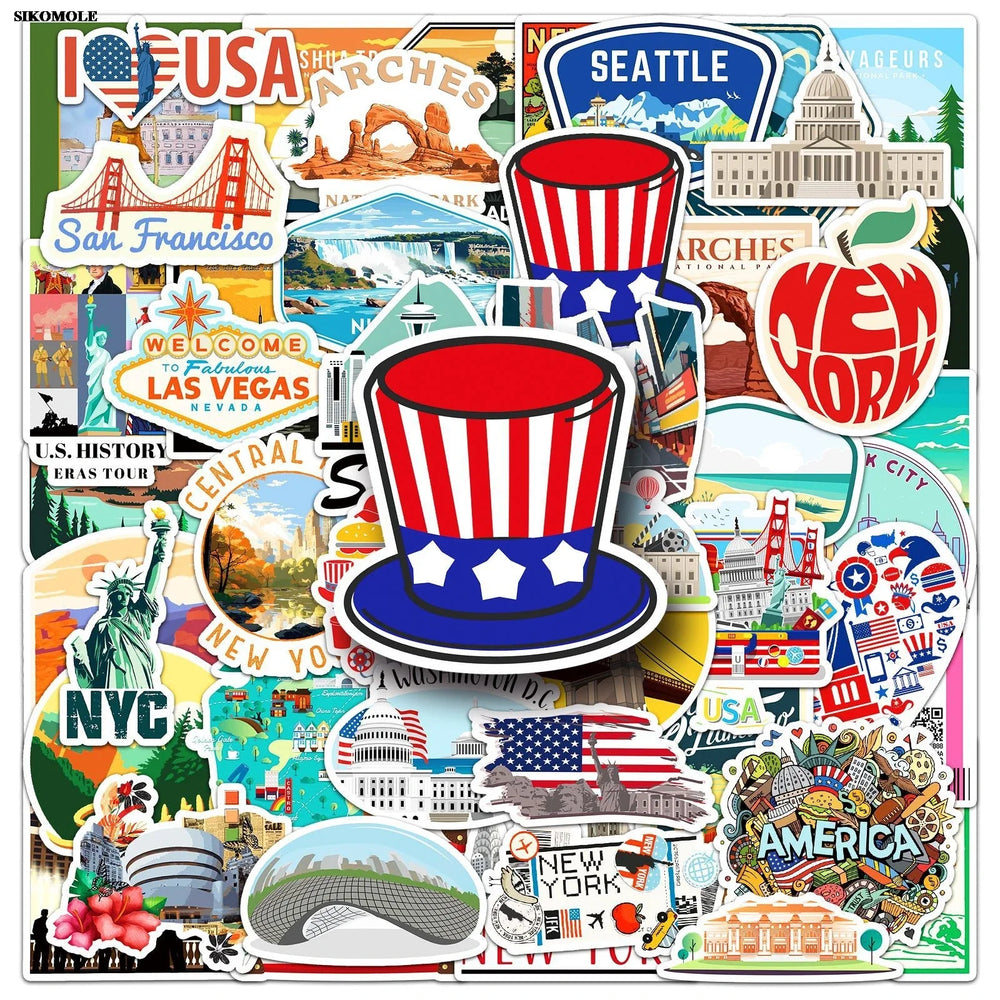Cartoon USA Graffiti Stickers for Laptop Luggage Suitcase DIY Decals 10/30/50pcs (ONLINE ORDER ONLY)