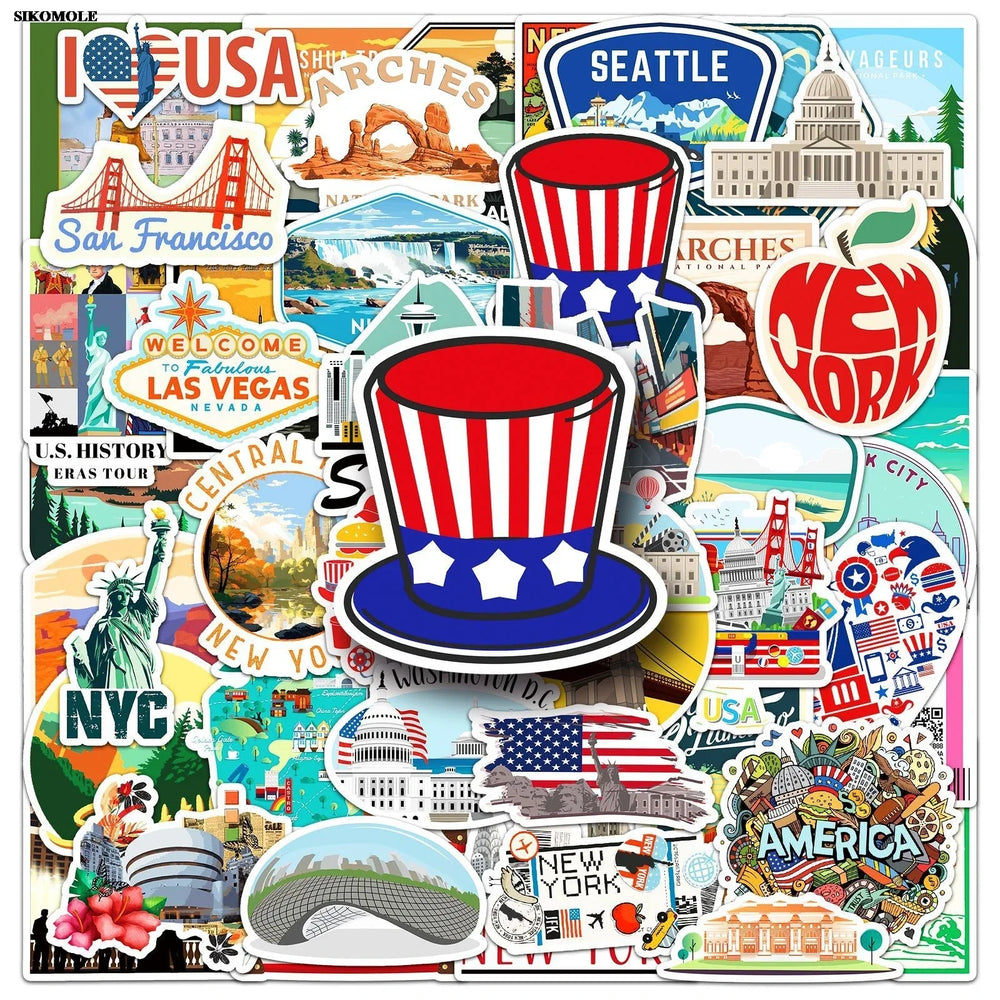 Cartoon USA Graffiti Stickers for Laptop Luggage Suitcase DIY Decals 10/30/50pcs (ONLINE ORDER ONLY)