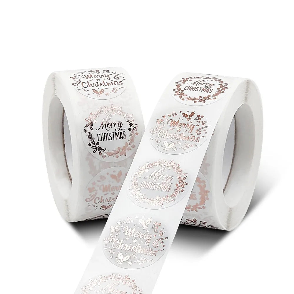 50-500pc Luxury Rose Gold Merry Christmas Stickers Self-adhesive Holiday Stickers For Christmas Decors Wedding Party Cards Label (ONLINE ORDER ONLY)