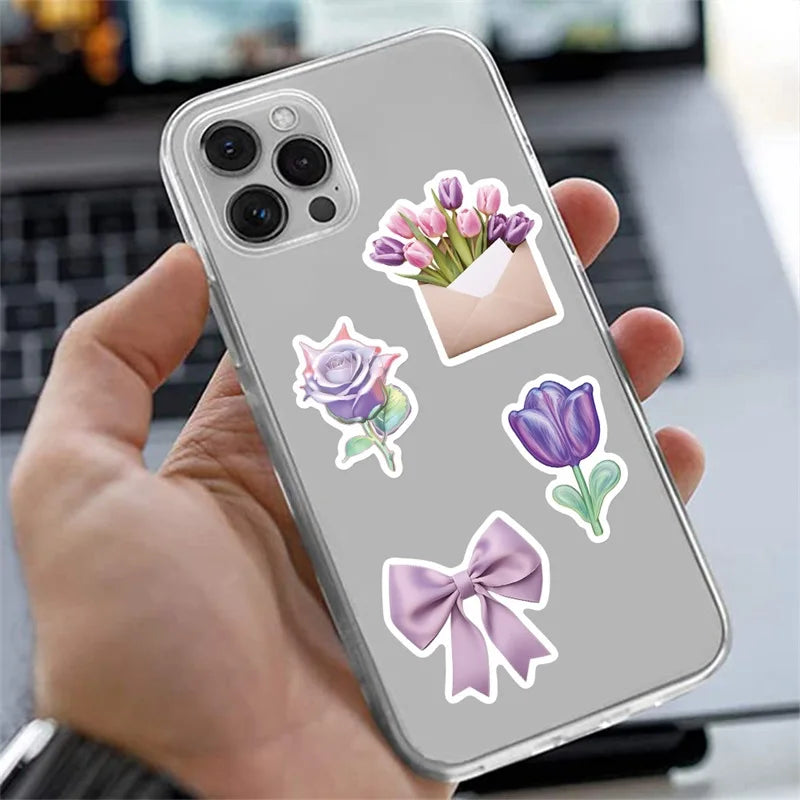 10/30/56PCS Cartoon Purple PVC Sticker Aesthetic Children's Korean Decoration Scrapbooking Stationery School Supplies for Kids (Online Order Only)