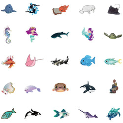 50pcs Cute Cartoon Ocean Series Animals Stickers For Luggage Laptop Guitar Skateboard Decor Waterproof Graffiti Car Decals (ONLINE ORDER ONLY)