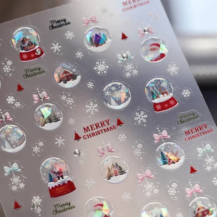 Crystal Ball Santa Claus Snowman Bowknot Red Christmas Tree Bell Socks Self Adhesive Nail Art Stickers Snowflake Manicure Decals (ONLINE ORDER ONLY)