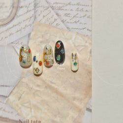 Retro Glass Geometry Glaze Rectangle Round Rose Camellia Adhesive Nail Art Stickers Frame Gemstone Charm Noble Manicure Decals (ONLINE ORDER ONLY)