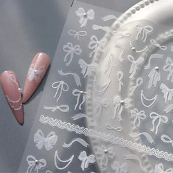 White Black Pink Bowknot Lace Star Pearl Tassel Pendant Shiny 5D Embossed Relief Self Adhesive Nail Art Stickers Manicure Decals (ONLINE ORDER ONLY)