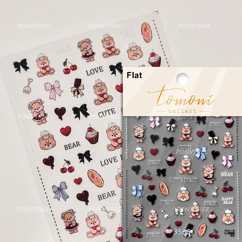 Bear Star Bowknot  Duck Cherry House Mini Flower Butterfly Line Bow Tie Apple Gird Cute Chic Nail Art Stickers Manicure Decals (ONLINE ORDER ONLY)