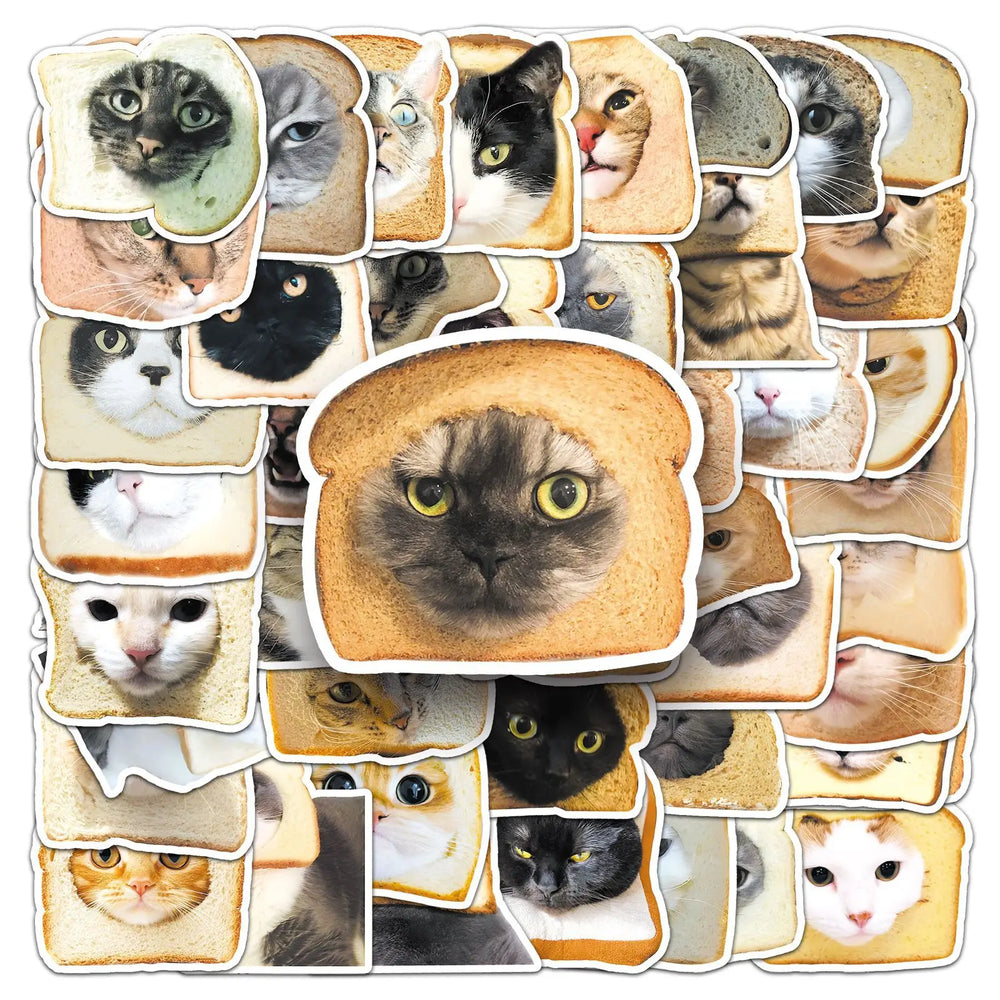 10/30/50PCS Bread Cat Graffiti Stickers Funny Cat Decoration Animal DIY Luggage Laptop Phone Guitar Car Bike Skateboard Decals (Online Order Only)