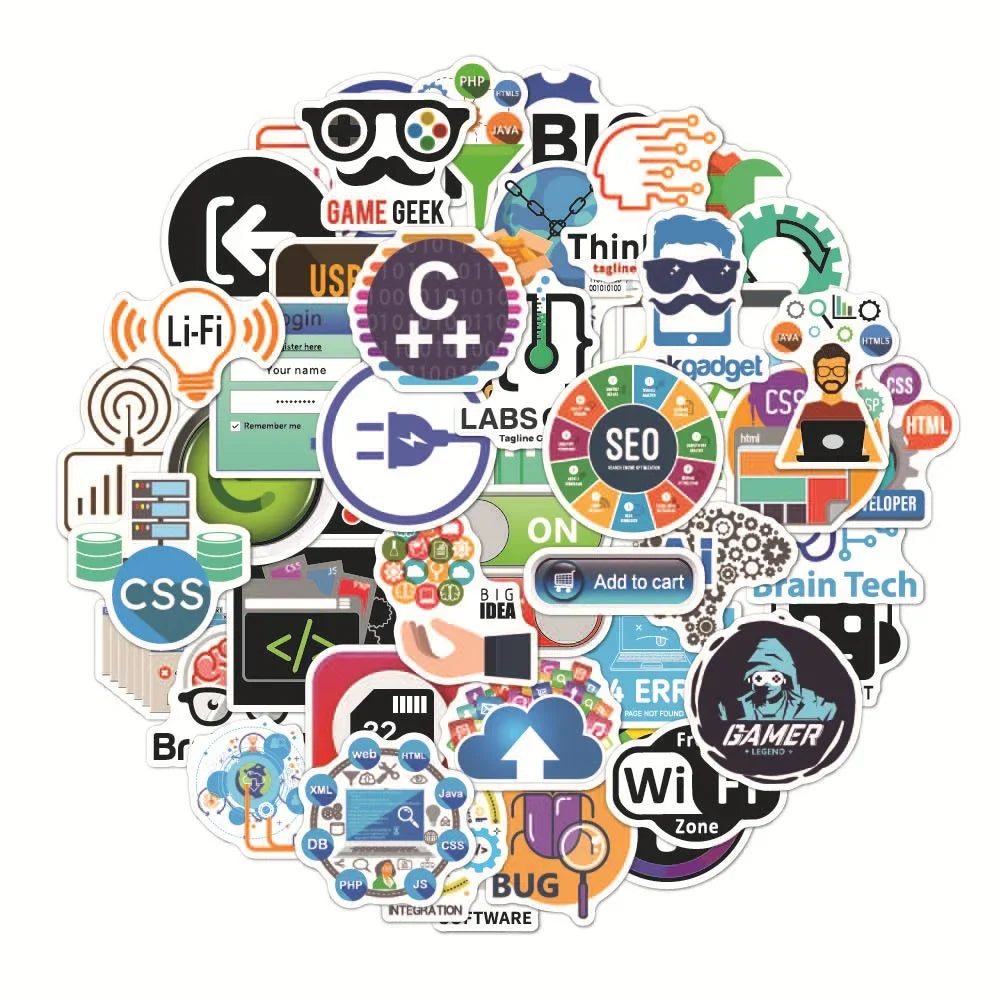 10/50Pcs Programmer Internet Java Stickers Geek Php Docker Html Bitcoin Programming Language For Phone Laptop Car Toy Decals (Online Order Only)