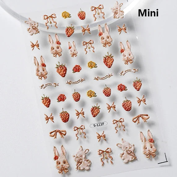 Cute Bowknot Dog Puppy Bear Strawberry Cake Fruit Juice Coffee Desserts Corgi Cherry Adhesive Nail Art Stickers Manicure Decals (ONLINE ORDER ONLY)