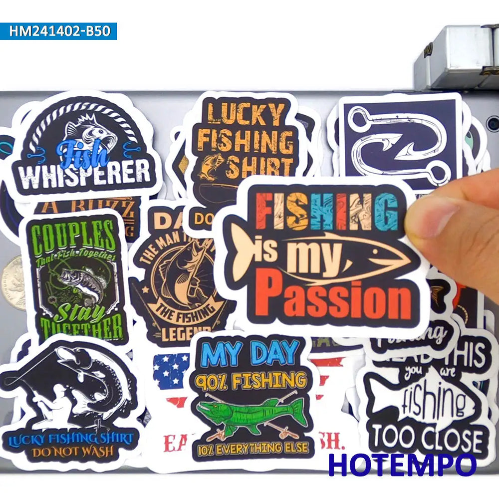 20/30/50Pieces Go Fishing Funny Graffiti Fisherman Style Stickers for Boat Fish Tank Luggage Car Motorcycle Phone Laptop Sticker (Online Order Only)