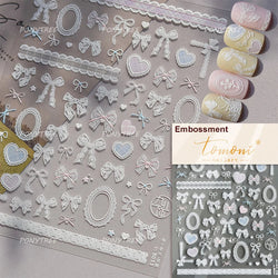Retro Lace Gird Bowknot Love Heart Flower Leaves Fabric Art Photo Frame Embossed Self Adhesive Nail Art Stickers Manicure Decals (ONLINE ORDER ONLY)
