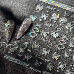 Shiny Butterfly Lace Line Bowknot Silk Ribbon Star Love Heart Fantasy Delicate Chic Adhesive Nail Art Stickers Manicure Decals (Online Order Only)
