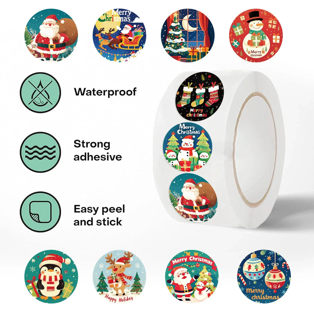 500pcs Happy Christmas Reward Stickers Corlorful Adhesive Roll Stickers Reward Chart Decorative Toy Gifts Sticker Labels (ONLINE ORDER ONLY)