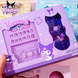 1Set(12Pcs+Jelly Glue+Stickers+Hairpin) Children Acrylic Fake Nails Kuromi Mymelody Cinnamoroll Fake Nails Non-Toxic Kid Gifts * (Online Order Only)