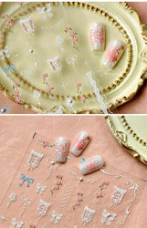 Retro Lace Corset Laced Bodice Wrap Top British Classical Dress Bowknot Rose Star Key Adhesive Nail Art Sticker Manicure Decals (ONLINE ORDER ONLY)