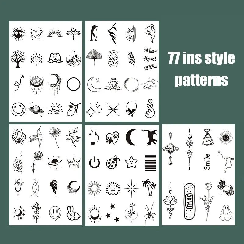 77 Waterproof Semi-Permanent Cute Tattoo Stickers with Herbal Juice (ONLINE ORDER ONLY)