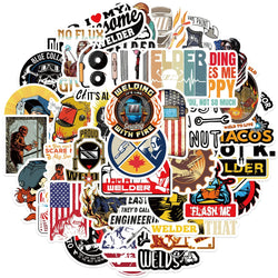 50PCS Mixed Welding Welder Graffiti Stickers For DIY Luggage Skateboard Waterproof DIY Cool Cartoon Decal Sticker Toys Gift (ONLINE ORDER ONLY)