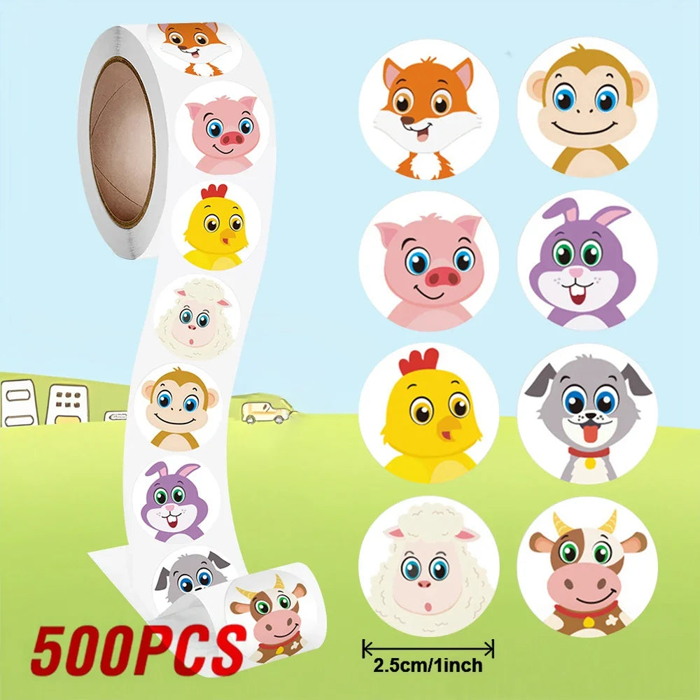 100-500pcs Cartoon Animal Reward Stickers 2.5cm/1inch DIY Decor Perfect For Learning Games Notebook Pad Fridge Gift Seal Labels (ONLINE ORDER ONLY)