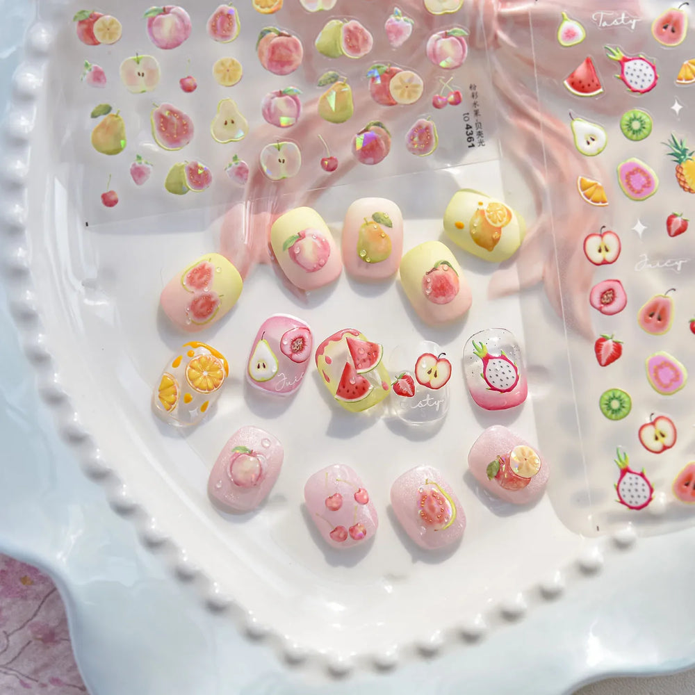 Fruit Paradise Guava Strawberry Pear Peach Orange Watermelon Pitaya Cherry Kiwifruit Pineapple Nail Art Stickers Manicure Decals (ONLINE ORDER ONLY)