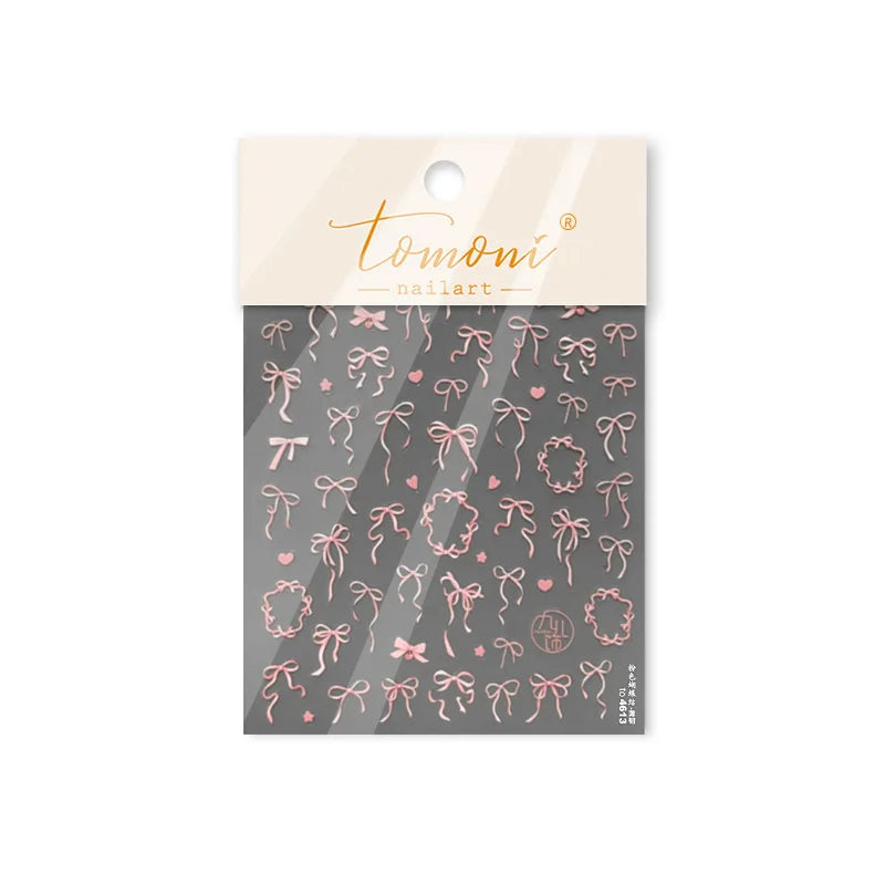 Colourful Tender Bowknot Embossment Shiny Tie Delicate Elegant 3D 5D Self Adhesive Nail Art Stickers Rhinestone Manicure Decals (ONLINE ORDER ONLY)