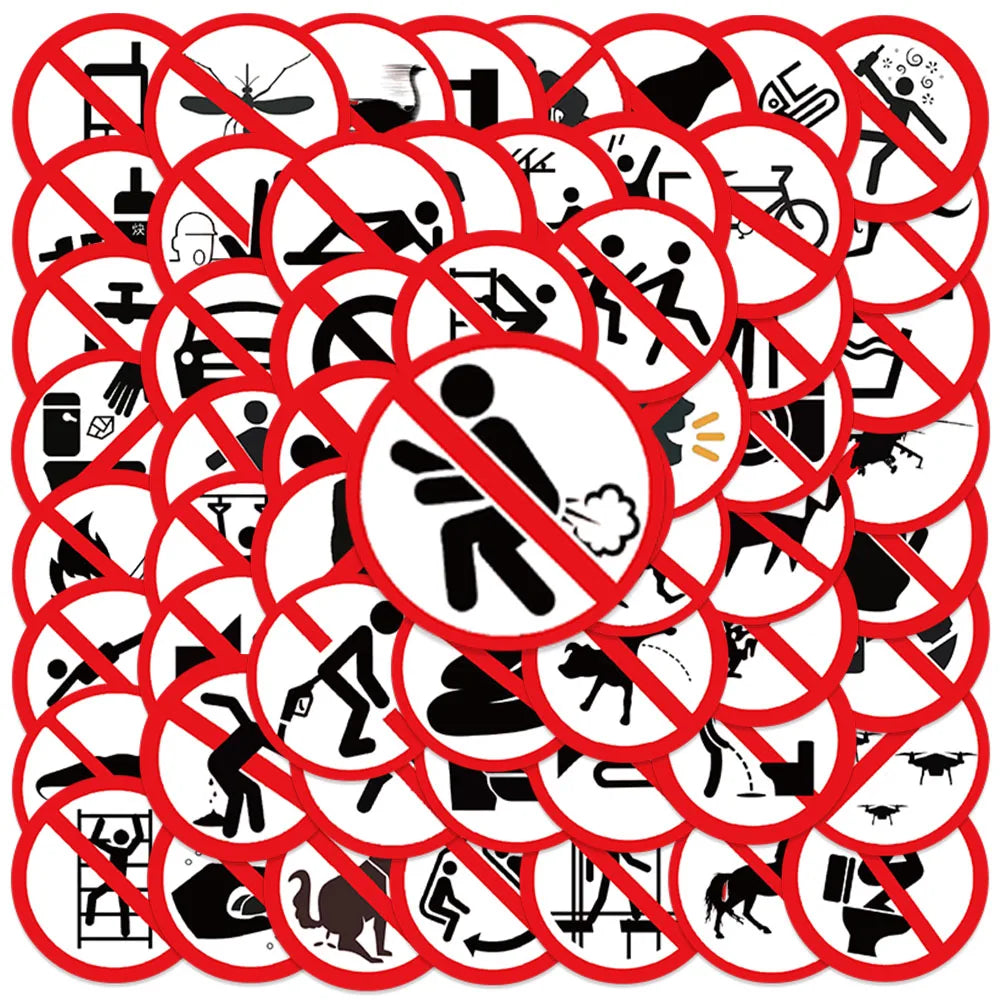 62pcs Water Bottle Stickers Funny Cartoon Warning Sign Sticker For Luggage Laptop Guitar Diary Waterproof Vinyl Car Decals (Online Order Only)