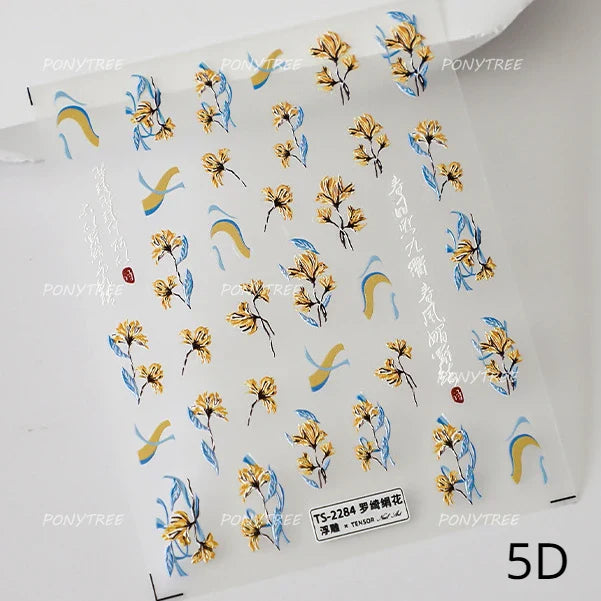 Vivid Honey Bee Ribbon Bowknot Pot Daisy Wreath Flower Shining Tulip Honeycomb Jar Self Adhesive Nail Art Sticker Manicure Decal (ONLINE ORDER ONLY)
