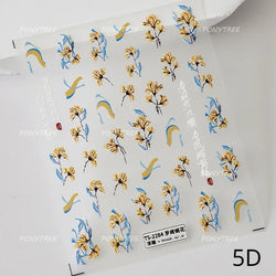 Vivid Honey Bee Ribbon Bowknot Pot Daisy Wreath Flower Shining Tulip Honeycomb Jar Self Adhesive Nail Art Sticker Manicure Decal (ONLINE ORDER ONLY)