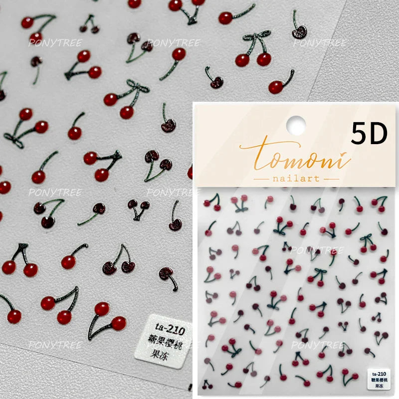 Lovely Mini Red Cherry Jelly Star Sun Fruit Charming Silver 3D 5D Self Adhesive Nail Art Stickers Cute Manicure Decals Wholesale (ONLINE ORDER ONLY)