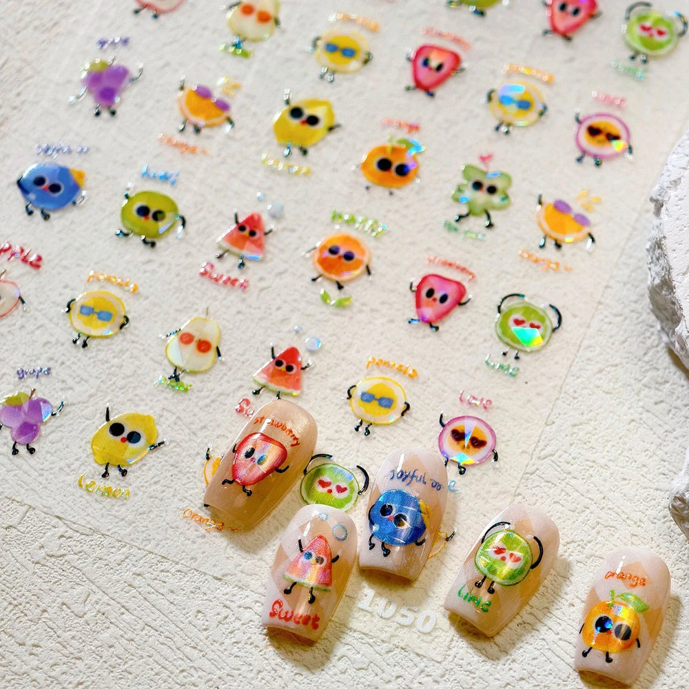 Interesting Joyful Fruits Apple Strawberry Orange Watermelon Grape Lemon Pear Vitamins Colored Nail Art Stickers Manicure Decals (ONLINE ORDER ONLY)