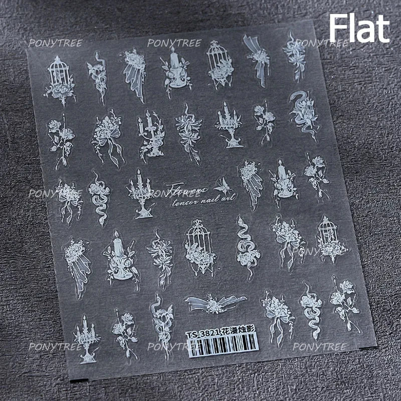 Charming Butterfly Candle Holder Candlestick Chic Rose Flower Romantic Self Adhesive Nail Art Stickers Rhinestone Manicure Decal (ONLINE ORDER ONLY)