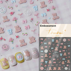 Charming Cherry's Cake Cute Bowknot Pink Blue Bear Flower Bouquet Strawberry Adhesive Nail Art Sticker Rhinestone Manicure Decal (Online Order Only)