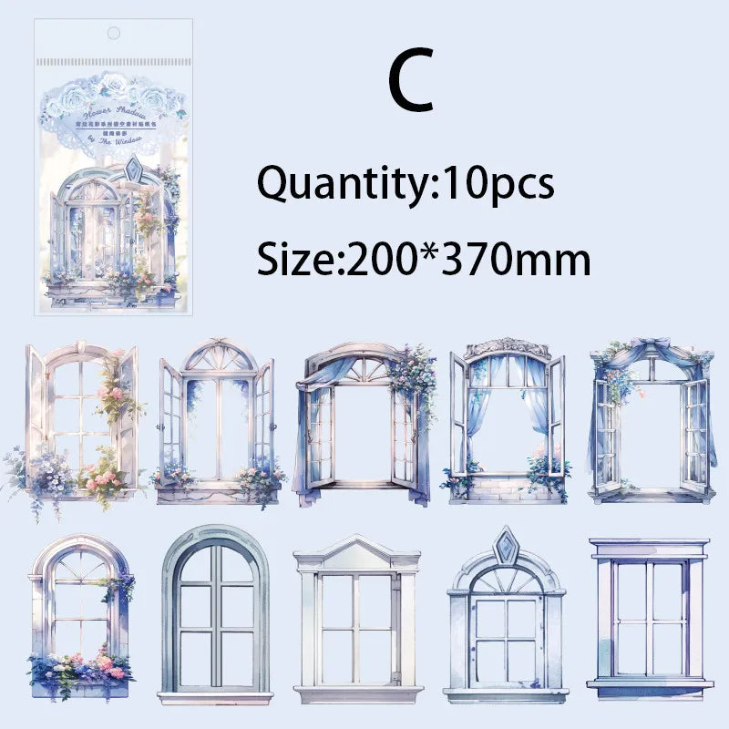 10pcs/pack Window Flower Material Paper Junk Journal DIY Scrapbooking Collage Materials Planner Creative Stationery Sticker (ONLINE ORDER ONLY)