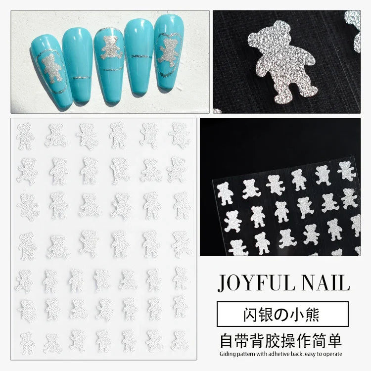 Reflective Glitter 3D Nail Stickers Love/Bear/Butterfly/Flame/Star Design Foils Sliders Manicure Decals Wraps Press on Nail Tool (ONLINE ORDER ONLY)